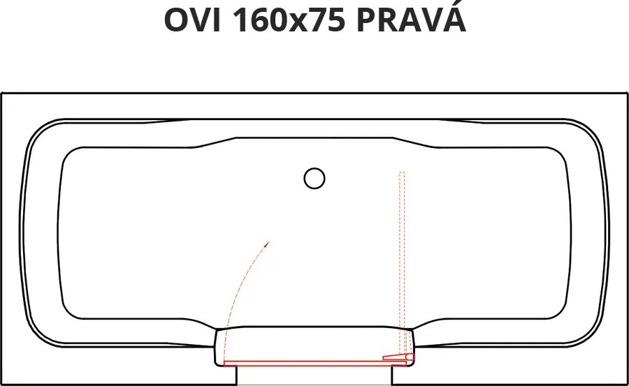 Vaňa s dvierkami Polimat OVI 160x75 PRAVÁ s čiernym čelným krycím panelom + vaňový sifón automat s prepadom VABPS-ZU 70