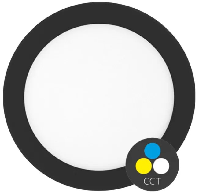 Ecolite Čierny vstavaný LED panel guľatý 175mm 12W CCT LED-WSL-CCT/12W/CR