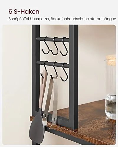 Regál do kuchyne, 6 políc, 6 háčikov, 167x80x40cm