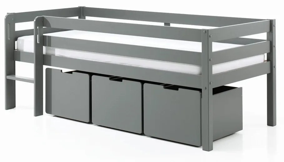 Sivá detská vyvýšená posteľ Vipack Pino, 90 x 200 cm