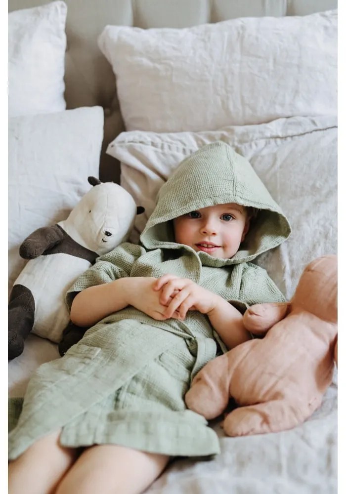 Detský zelený ľanový župan Linen Tales Nature, vel. 122 - 128