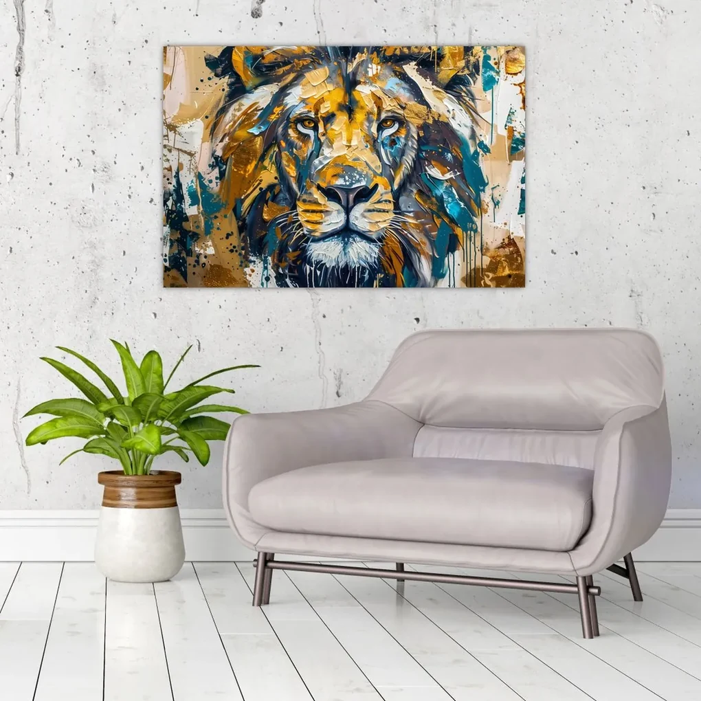 Obraz - Abstraktná olejomaľba s levom (90x60 cm)