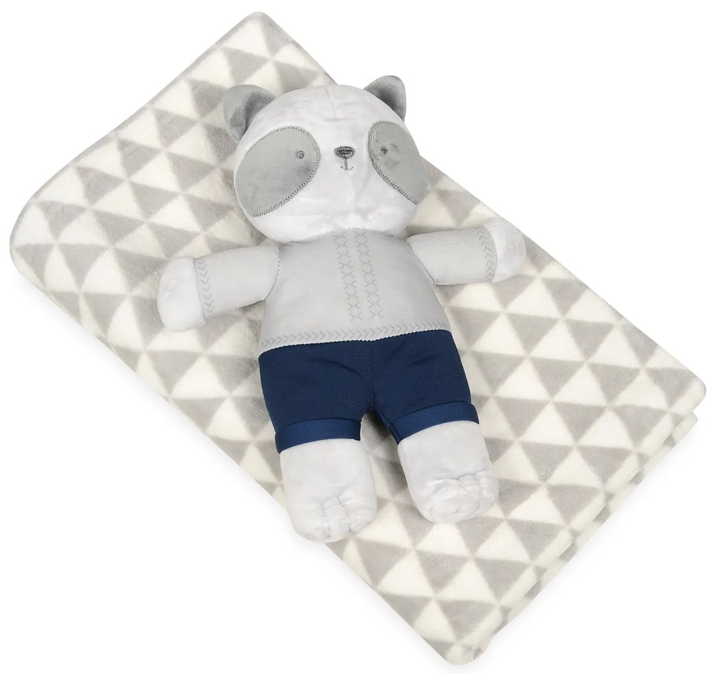 Babymatex Deka DAVID 75x100 cm - Sivá s hračkou Panda