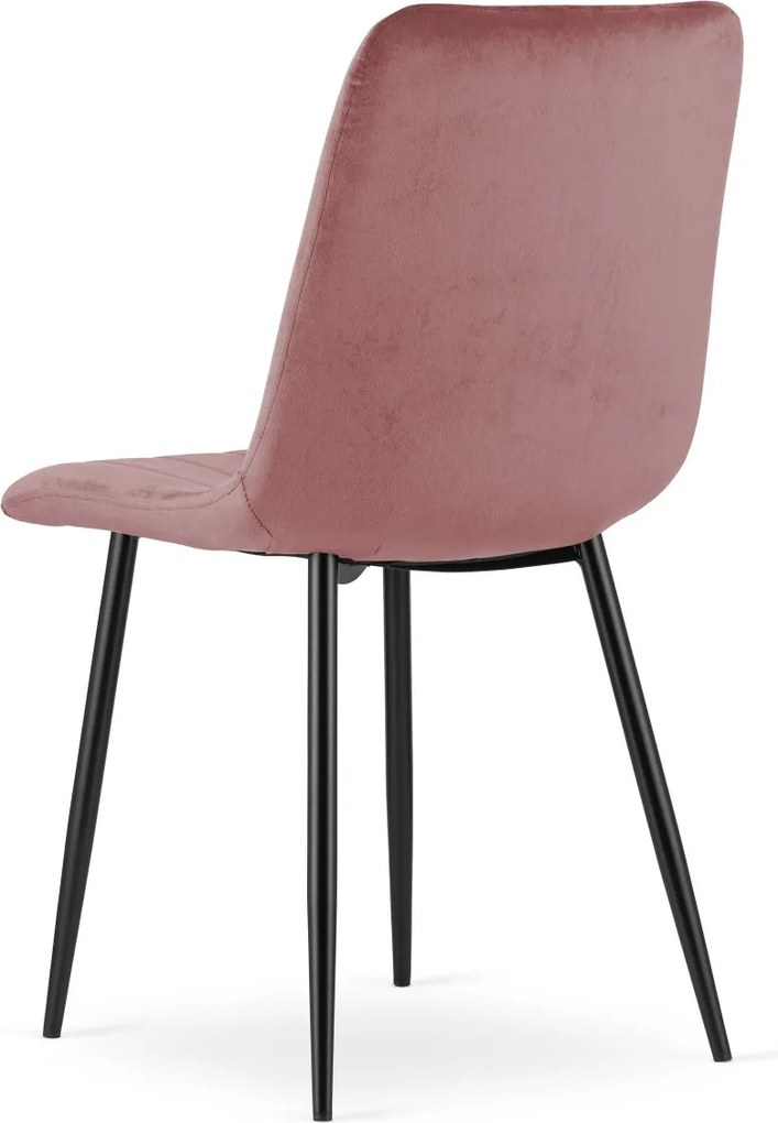 Ružová zamatová stolička LAVA s čiernymi nohami