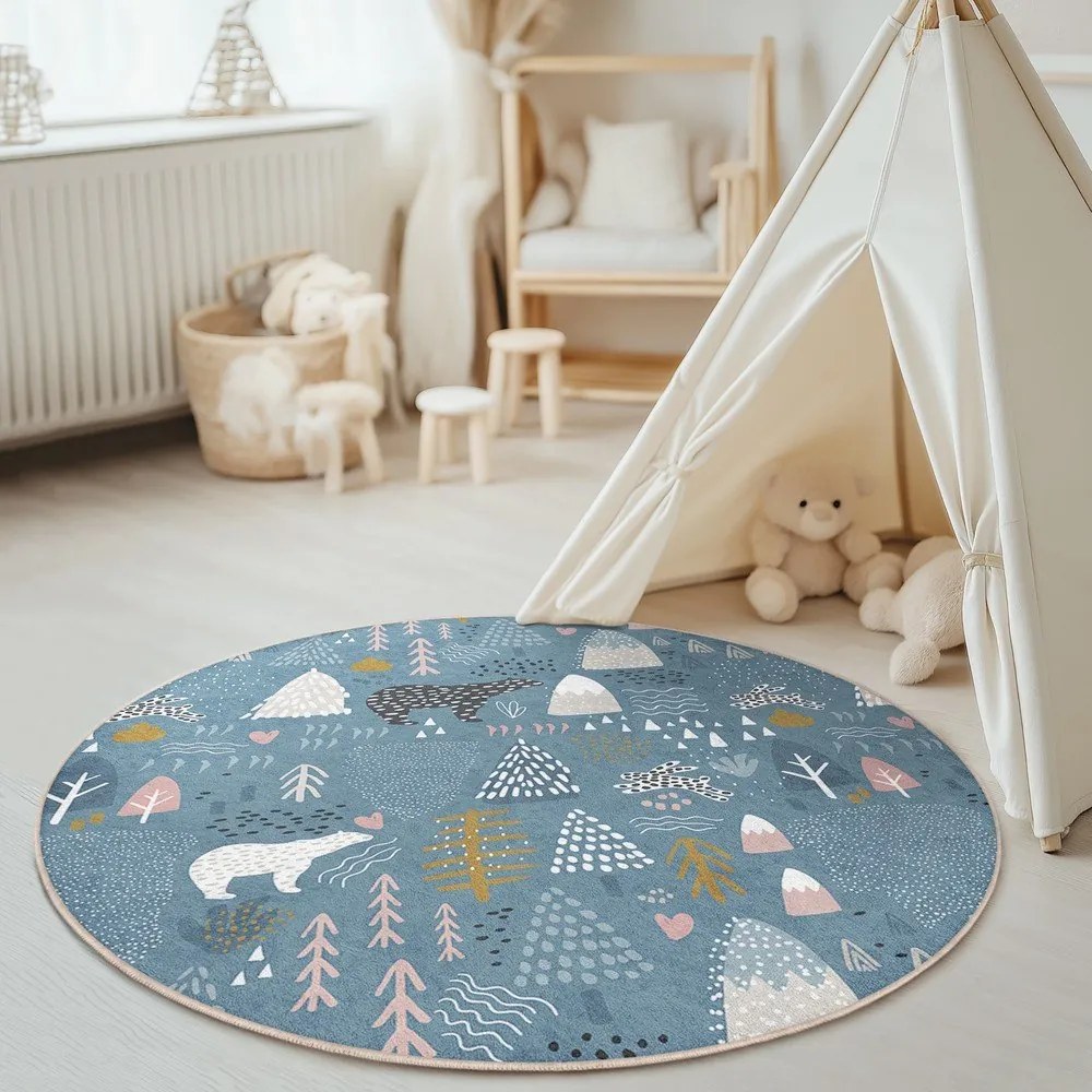Modrý prateľný detský koberec ø100 cm Forest Land – Mila Home