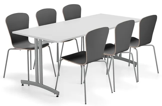 Zostava nábytku SANNA + MILLA PLUS, 1 stôl, 6 stoličiek, strieborná/čierna