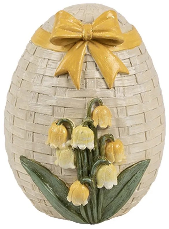 Béžová dekorácia vajíčko s mašľou a bledulami - 9*8*10 cm