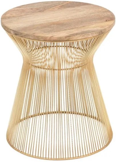 Odkladací stolík v zlatej farbe s drevenou doskou WOOX LIVING Chloe, ⌀ 40 cm