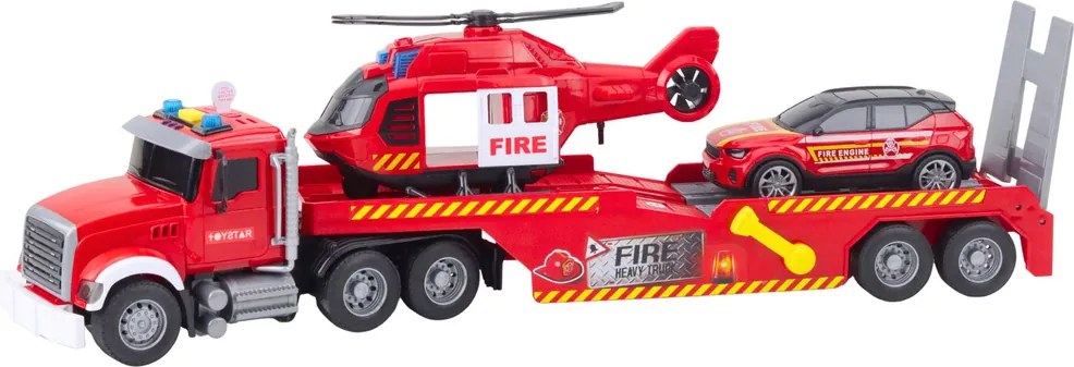 LEAN Toys Hasičský karavan Vrtuľník Svetlá auta Zvuky Červená