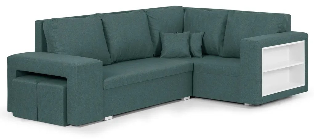 Rozkládací rohová sedací souprava MODO3 + 2 Taburety Zelená