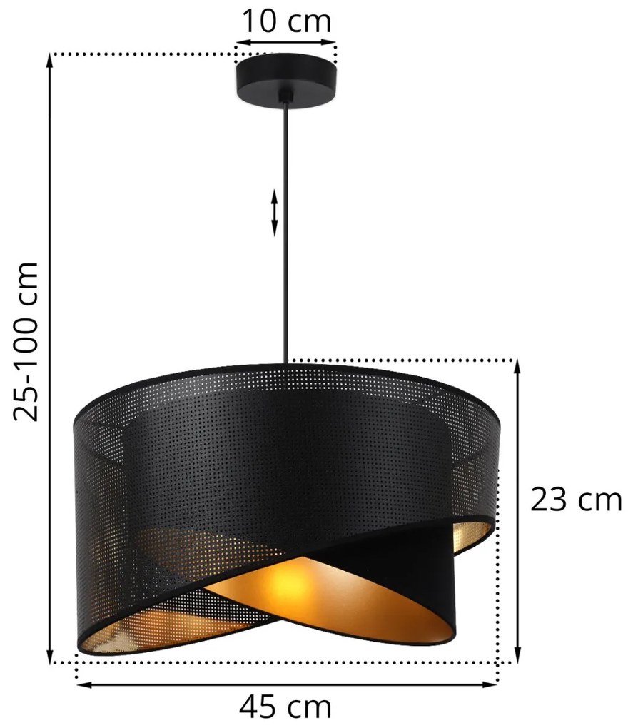 Závesné svietidlo Asti Duo1, 1x PVC/čierne textilné tienidlo, (fi 45cm), g, b