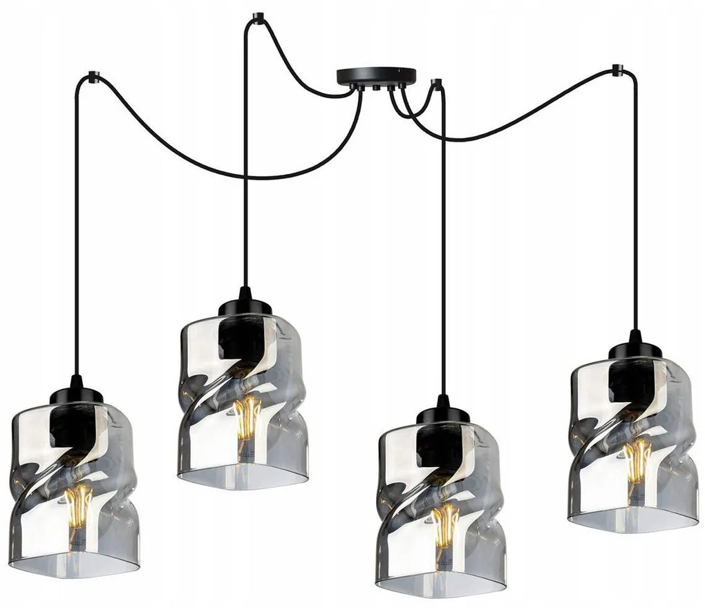 Závesné svietidlo Niki Spider, 4x sklenené tienidlo (mix 3 farieb)