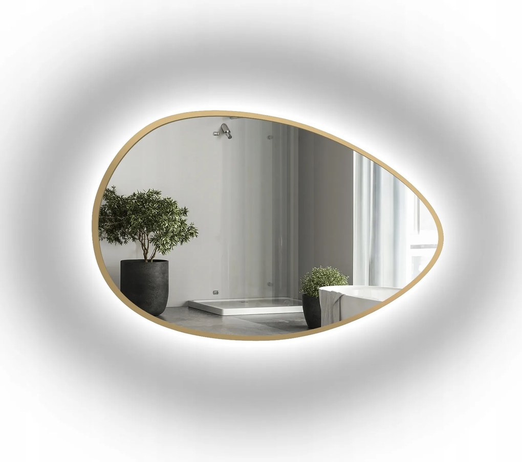 Nepravidelné zrkadlo Zoe v zlatom ráme Mdf Slim s Led 176X120
