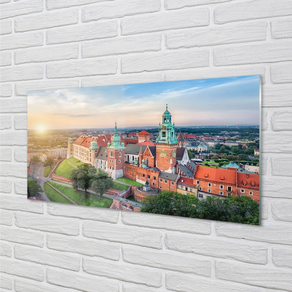 Sklenený obraz Krakow castle panorama svitania 100x50 cm
