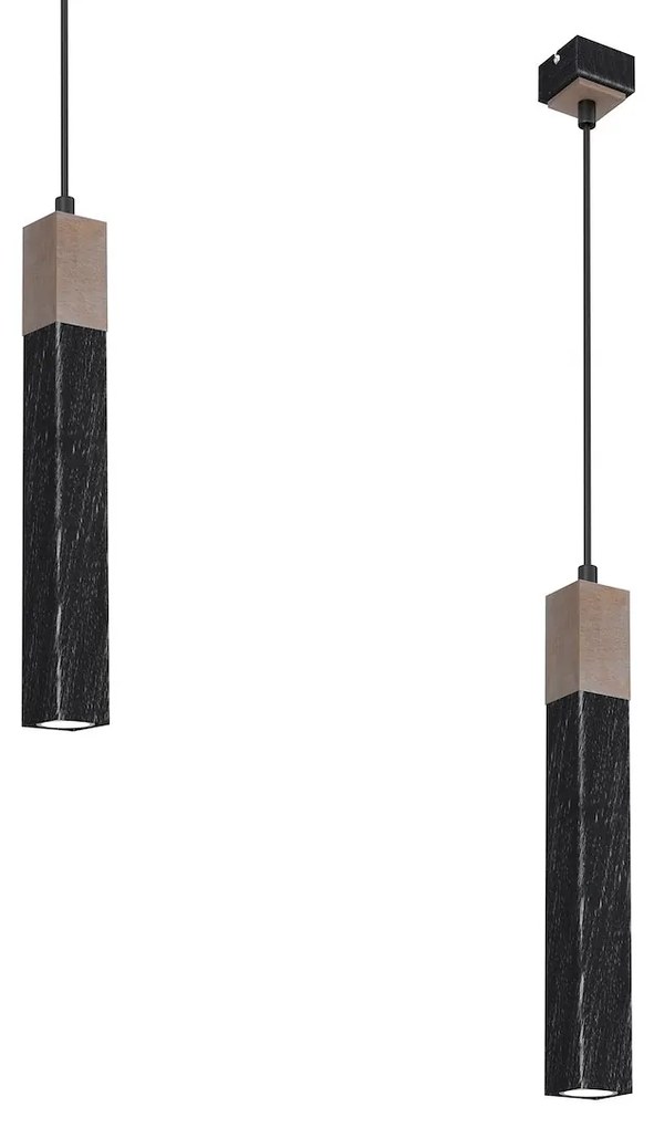 Závesné svietidlo Solo Sawn, 1x drevené/čierne kovové tienidlo, b