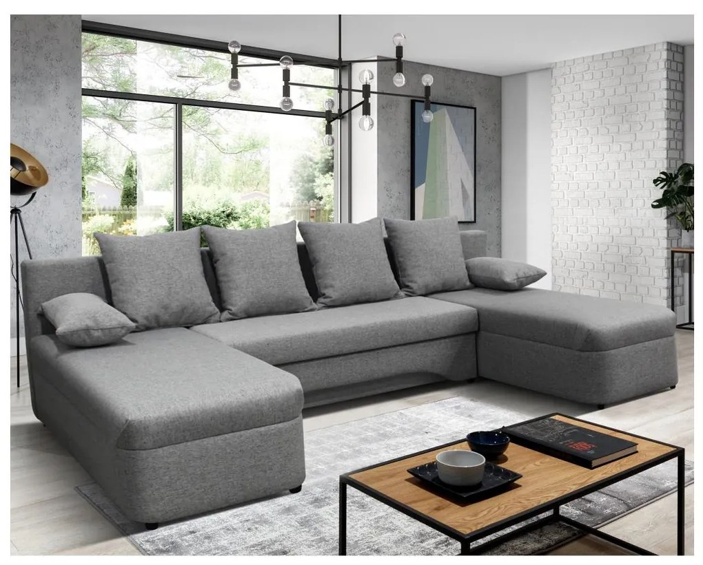 Univerzálna rozkladacia rohová sedacia súprava s úložným priestorom vo tvare U ALMEIDA sivá