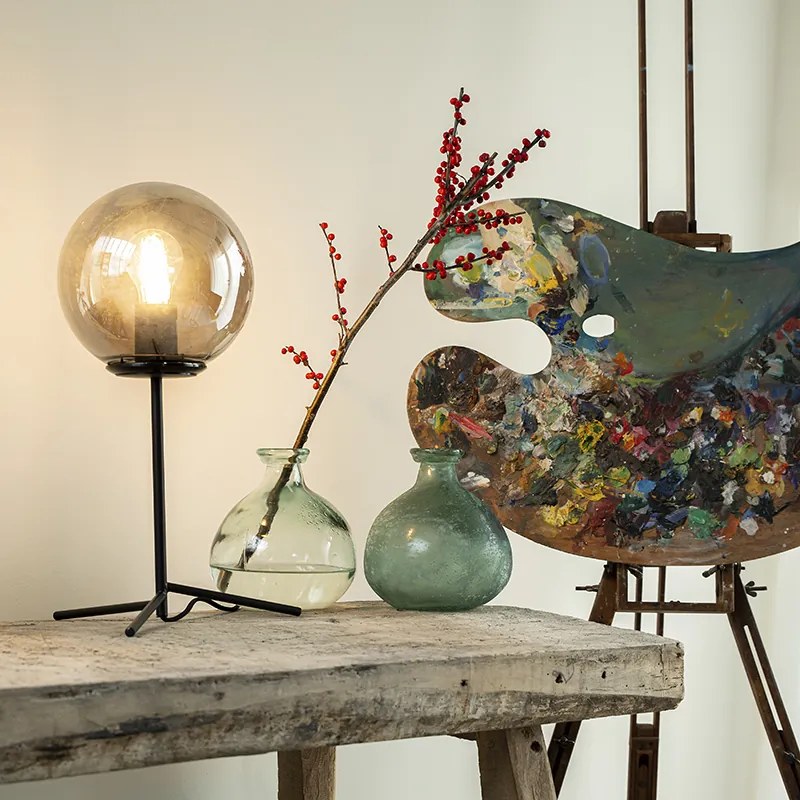 Stolná lampa v štýle Art Deco čierna s dymovým sklom 45,5 cm - Pallon