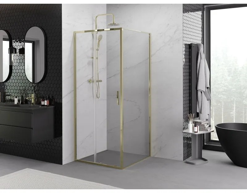 Mexen Exo, posuvný sprchový kút 95 x 95 cm, číre sklo, zlatá, 8151-095-095-50-00