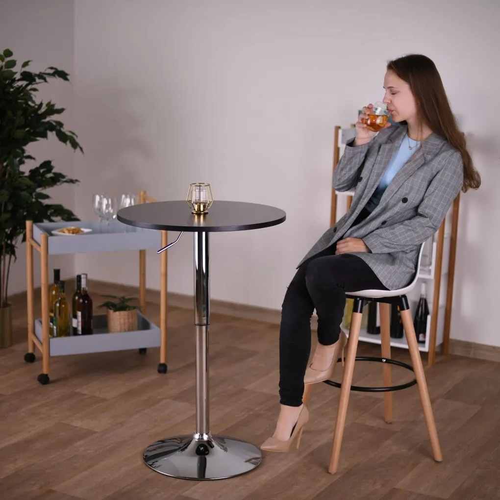 Barový stôl s nastaviteľnou výškou, čierna, priemer 60 cm, BRANY NEW