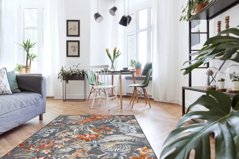 Dywany Łuszczów, Kusový koberec Botanic 65262 flowers black – na von aj na doma, 137x190, viacfarebná, chodba / predsieň