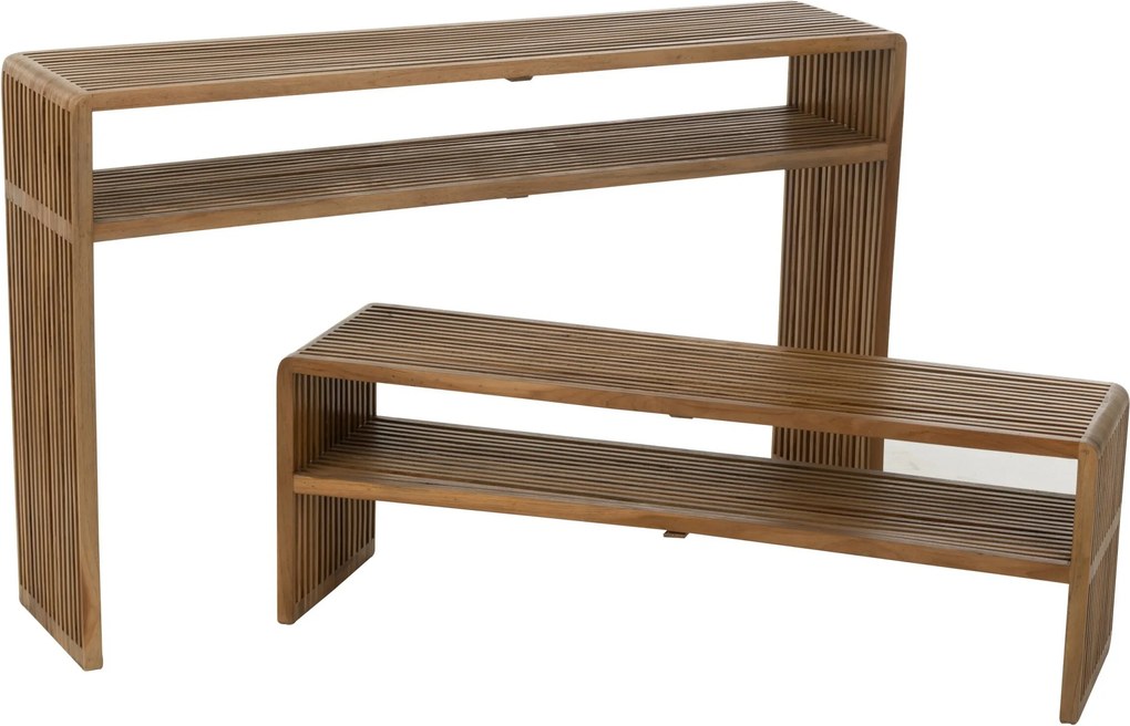 Súprava 2 konzolových stolov Cubic s policou z teakového dreva – 130*30*80 / 118*30*40 cm