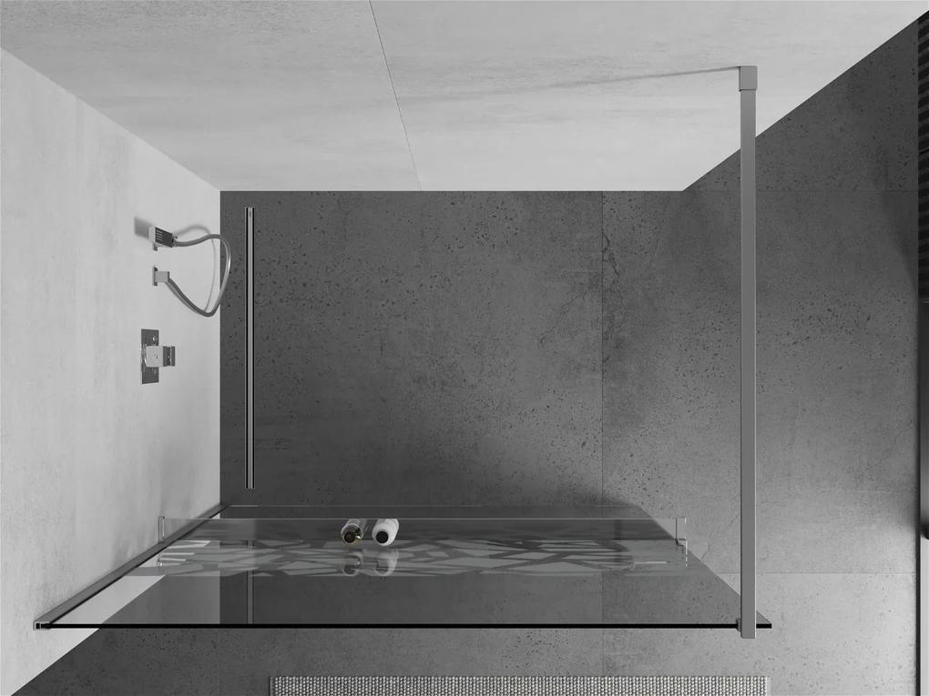 Mexen Kioto+, sprchová zástena s poličkou a držiakom na uteráky 70 x 200 cm, 8mm číre sklo vzor biely, chrómový profil, 800-070-121-01-85