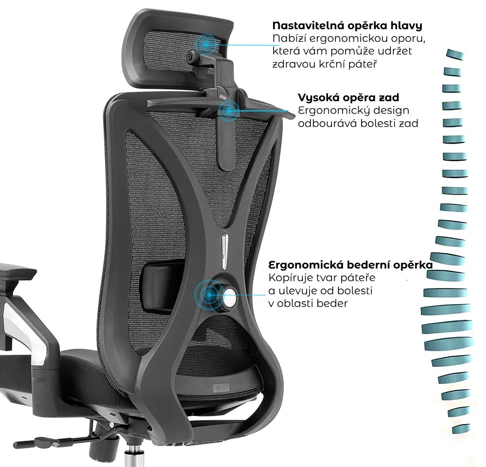 Kancelárska ergonomická stolička Neoseat STEVEN — sieť / látka, čierna, nosnosť 150 kg