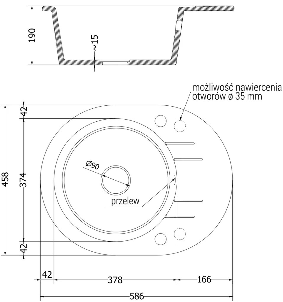 Mexen Kevin, granitový drez 586x458x190 mm, 1-komorový, šedá, 6517581005-71