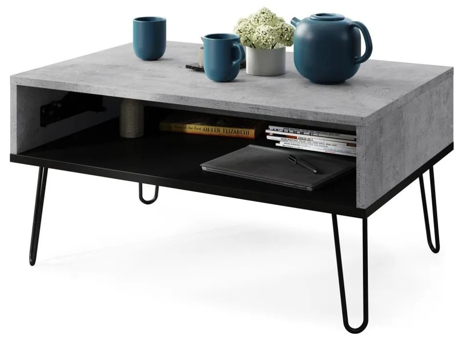 Konferenčný stôl HALIJA so zdvíhacou doskou a policou, betónovo sivý/čierny