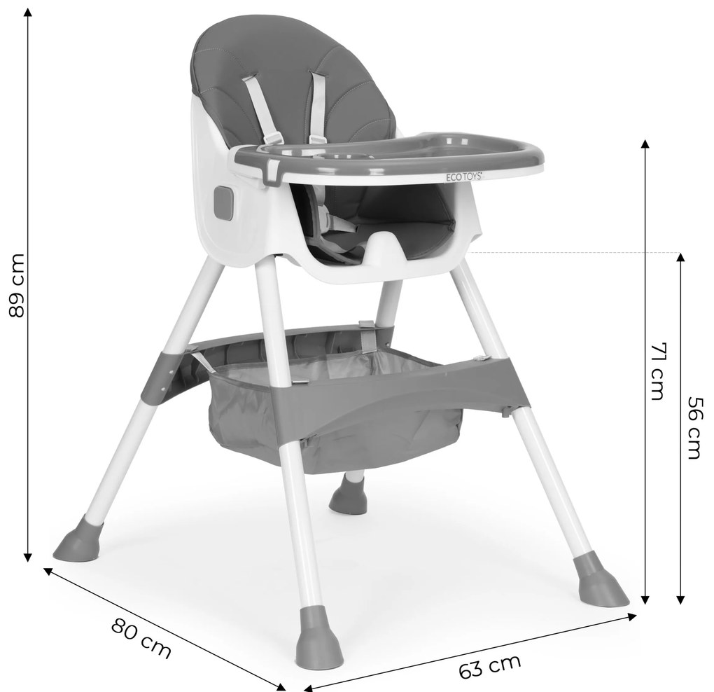 Detská jedálenská stolička BABY ECOTOYS sivá