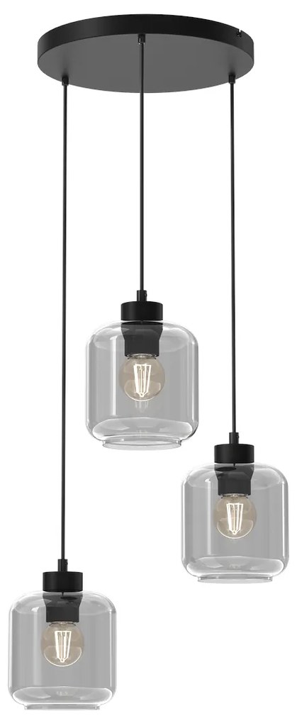 Závesné svietidlo Sombra, 3x grafitové sklenené tienidlo, b, o