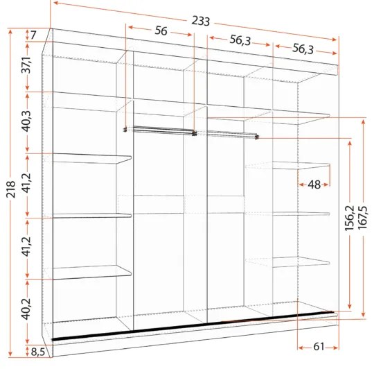 Šatníková skriňa MULTI36 233 cm biela/dub sonoma