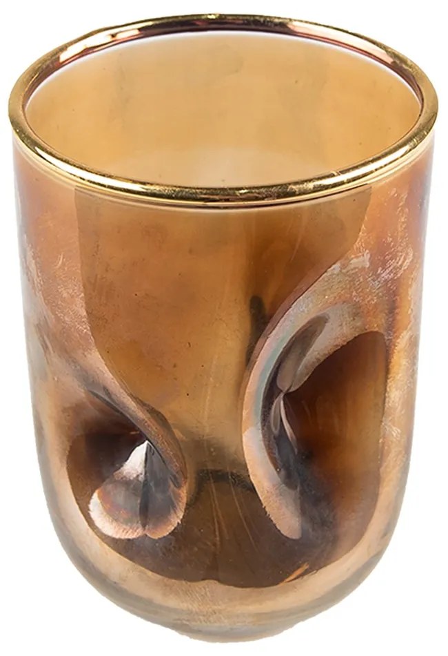 Zlatý sklenený svietnik s prehnutím - Ø 7*10 cm