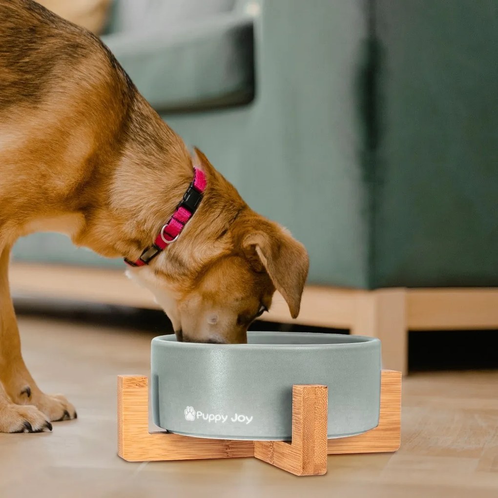 Keramická miska na bambusovém stojanu pro psy a kočky CATI šedá