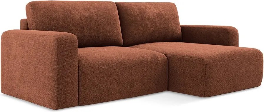 Ženilková rozkladacia/s úložným priestorom rohová pohovka v terakotovej farbe (pravý roh/s leňoškou) Kona – Makamii