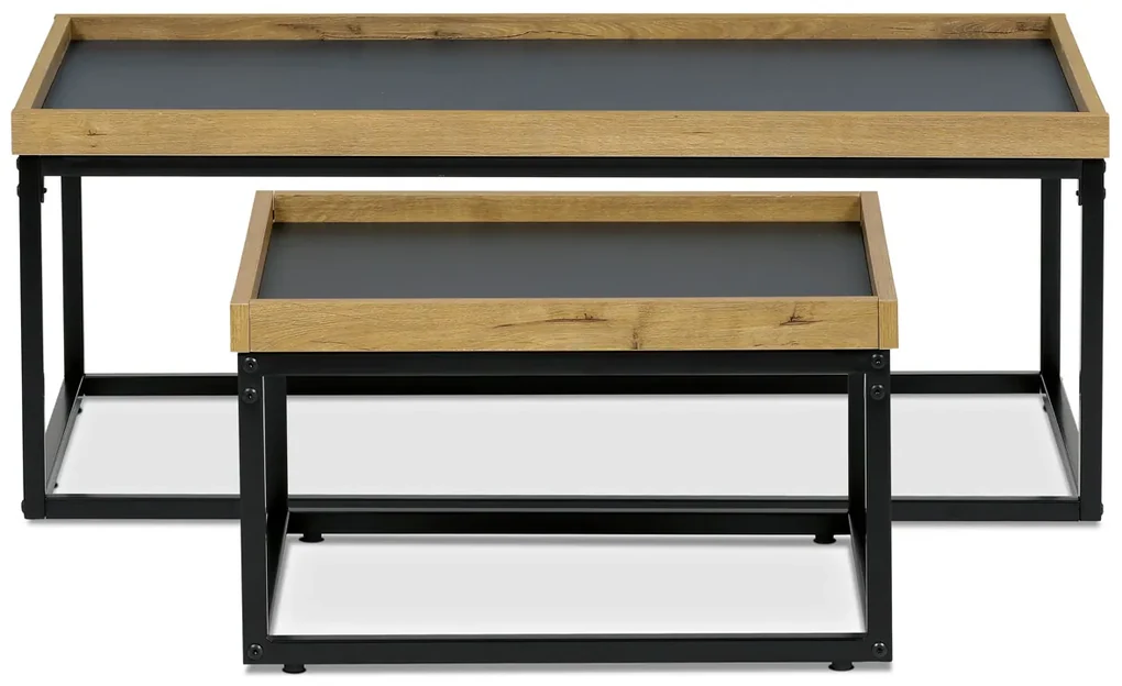 Autronic - Stůl konferenční, MDF deska šedá s dekorativní hranou divoký dub, černý kov. - CT-614 OAK VÝPRODEJ
