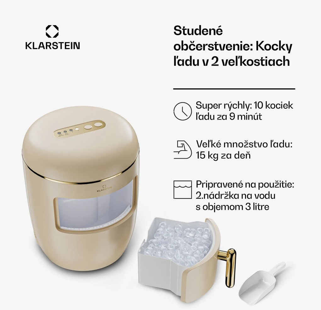 Klarstein Passau výroba ľadu 2 veľkosti 15 kg/24 h Auto-Clean