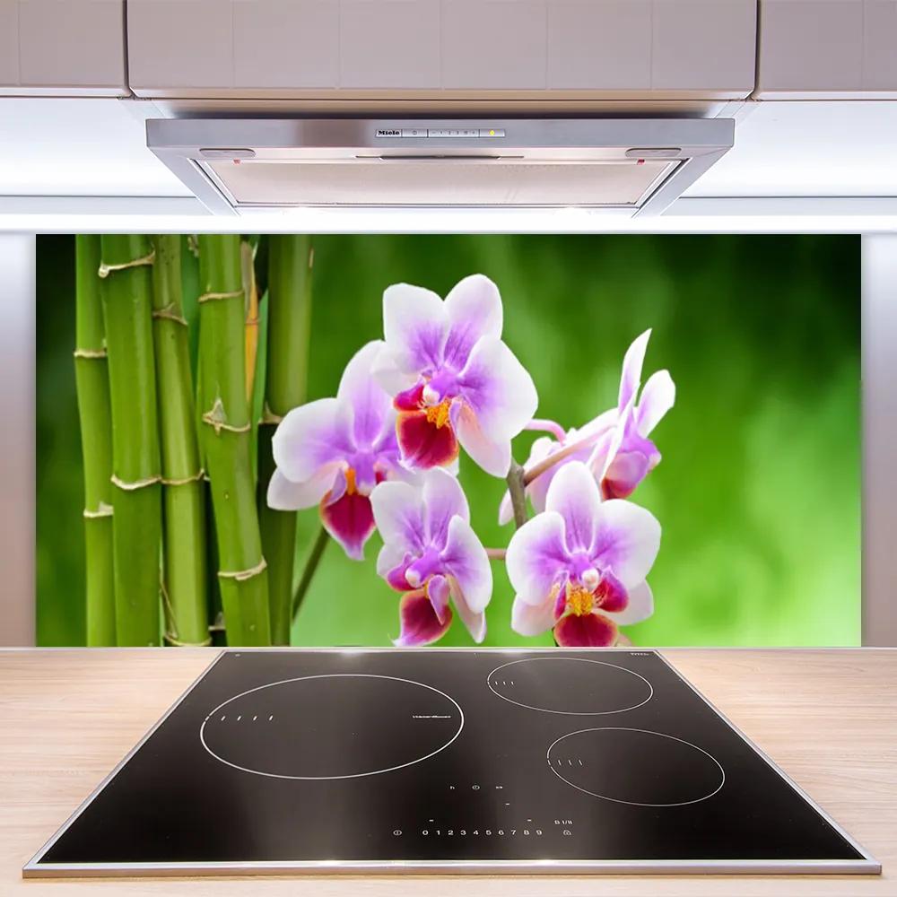 Sklenený obklad Do kuchyne Bambus orchidea kvety zen 120x60 cm