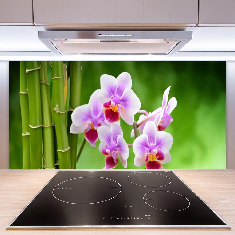 Sklenený obklad Do kuchyne Bambus orchidea kvety zen 140x70 cm