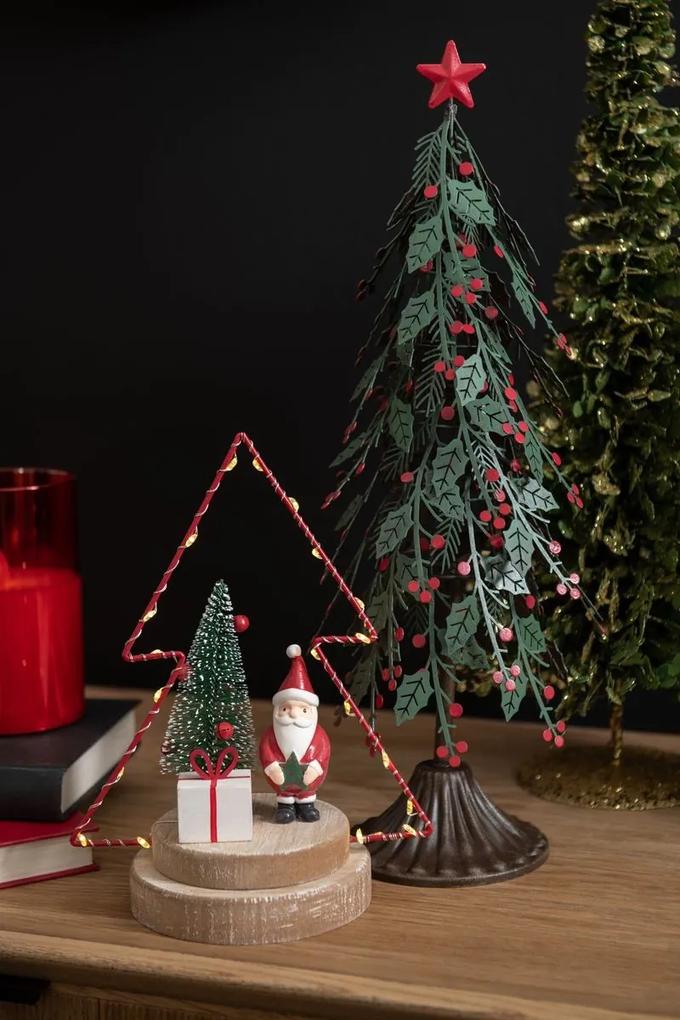 Zelený kovový vianočný stromček s listami a bobuľami cezmíny - Ø 12*40cm