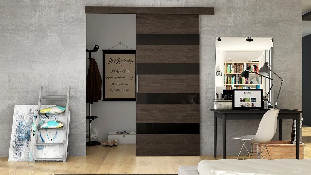 Interiérové ​​posuvné dvere Melanie 80 V, Farby: čierny / biely lacobel
