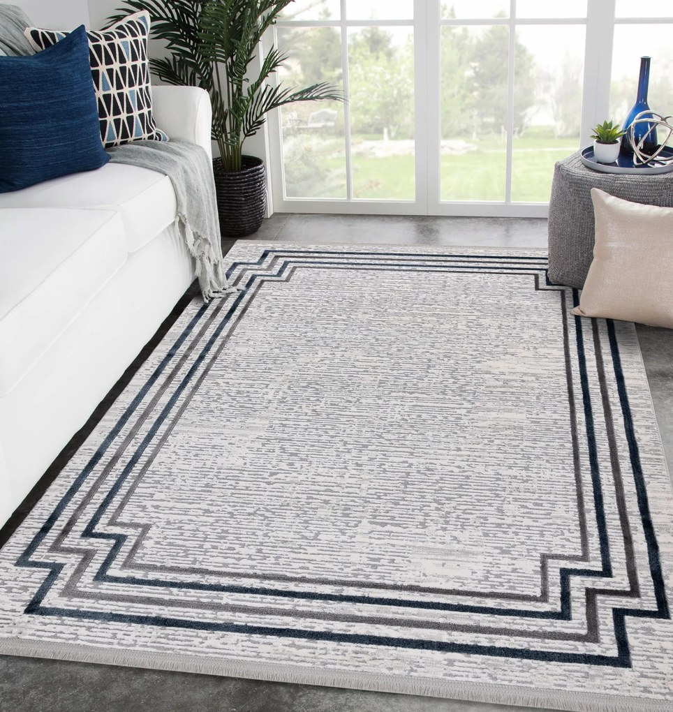 Koberec TULS 51242 s rámikom, slonovinová modrá