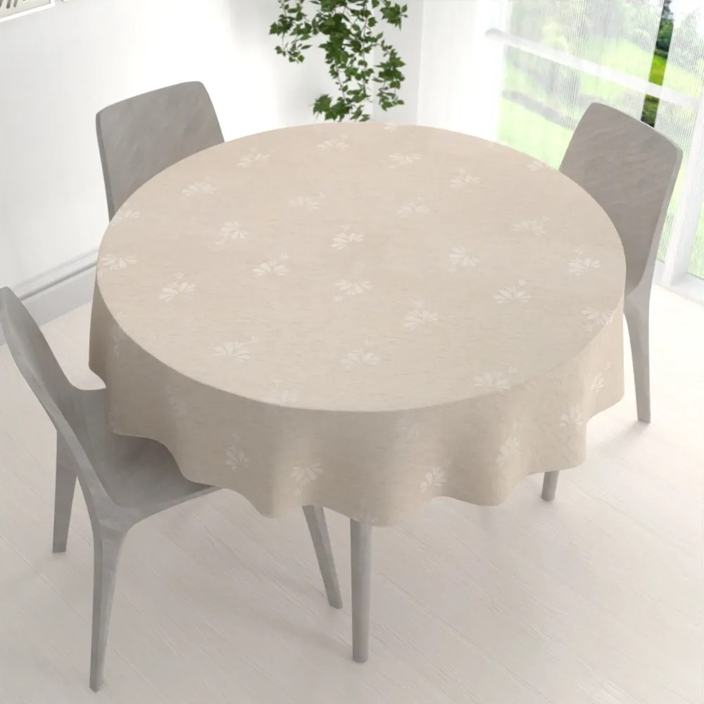 Biante Teflónový okrúhly obrus TF-076 Kvetinový ornament na režnom Ø 140 cm