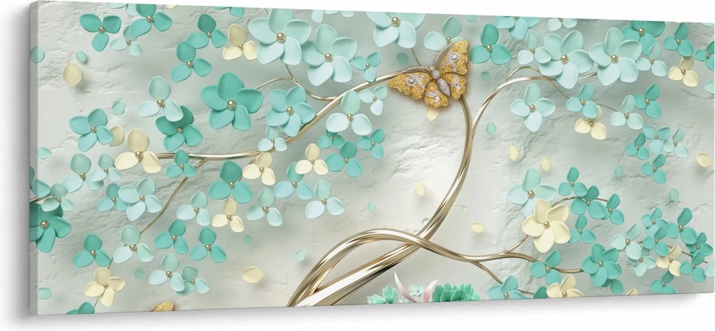 Obraz kvety s motýľmi (120x50 cm)