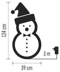 EMOS Vianočný ratanový snehuliak, 2,8W, studená biela, 124cm