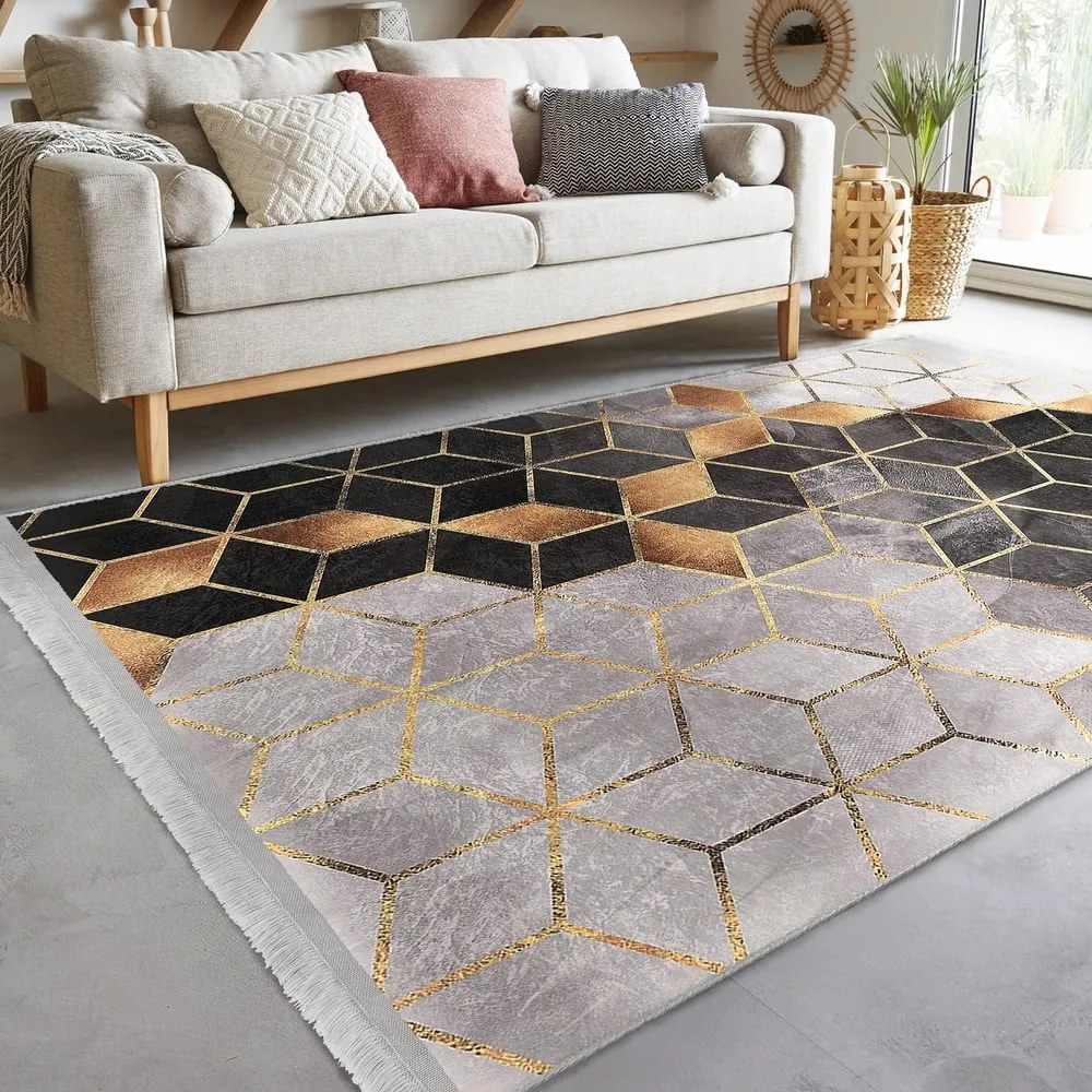Koberec behúň v sivo-zlatej farbe 80x200 cm – Mila Home