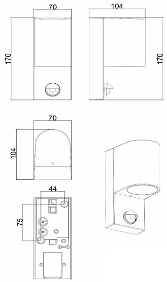 Lucide 69803/01/30 -Vonkajšie svietidlo so senzorom ZARO 1xGU10/7W/230V IP65 čierna