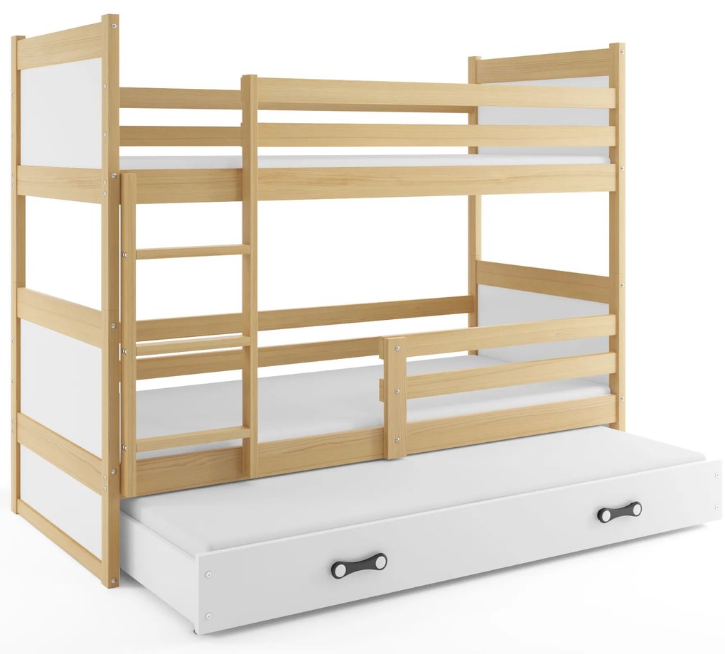 Interbeds Poschodová posteľ Rico 3 trojmiestna borovica 200cm x 90cm biela
