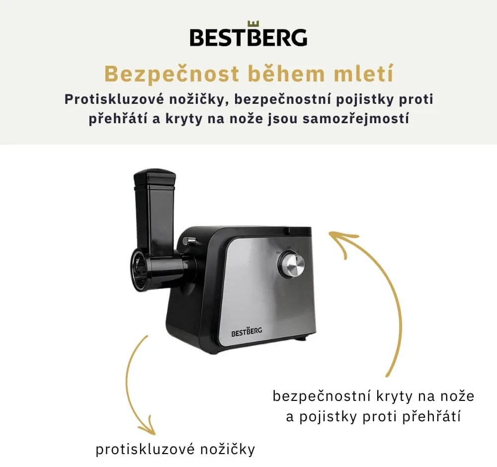 Elektrický mlynček na mäso BestBerg BBM-2500 / 2500 W / čierna/strieborná