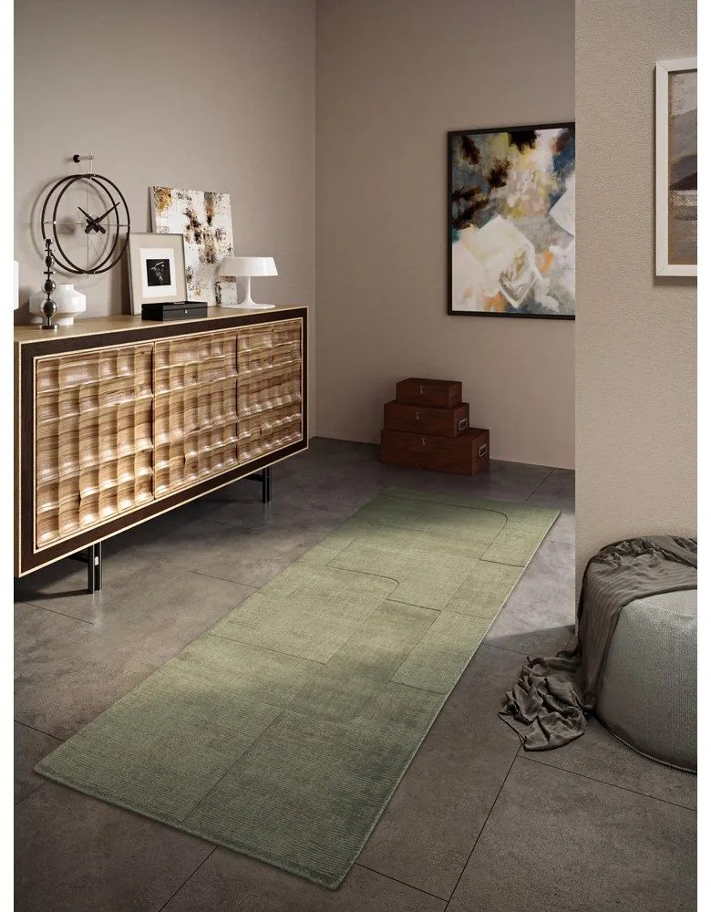 Zelený ručne tkaný vlnený behúň 80x250 cm Charlotte – Villeroy&Boch